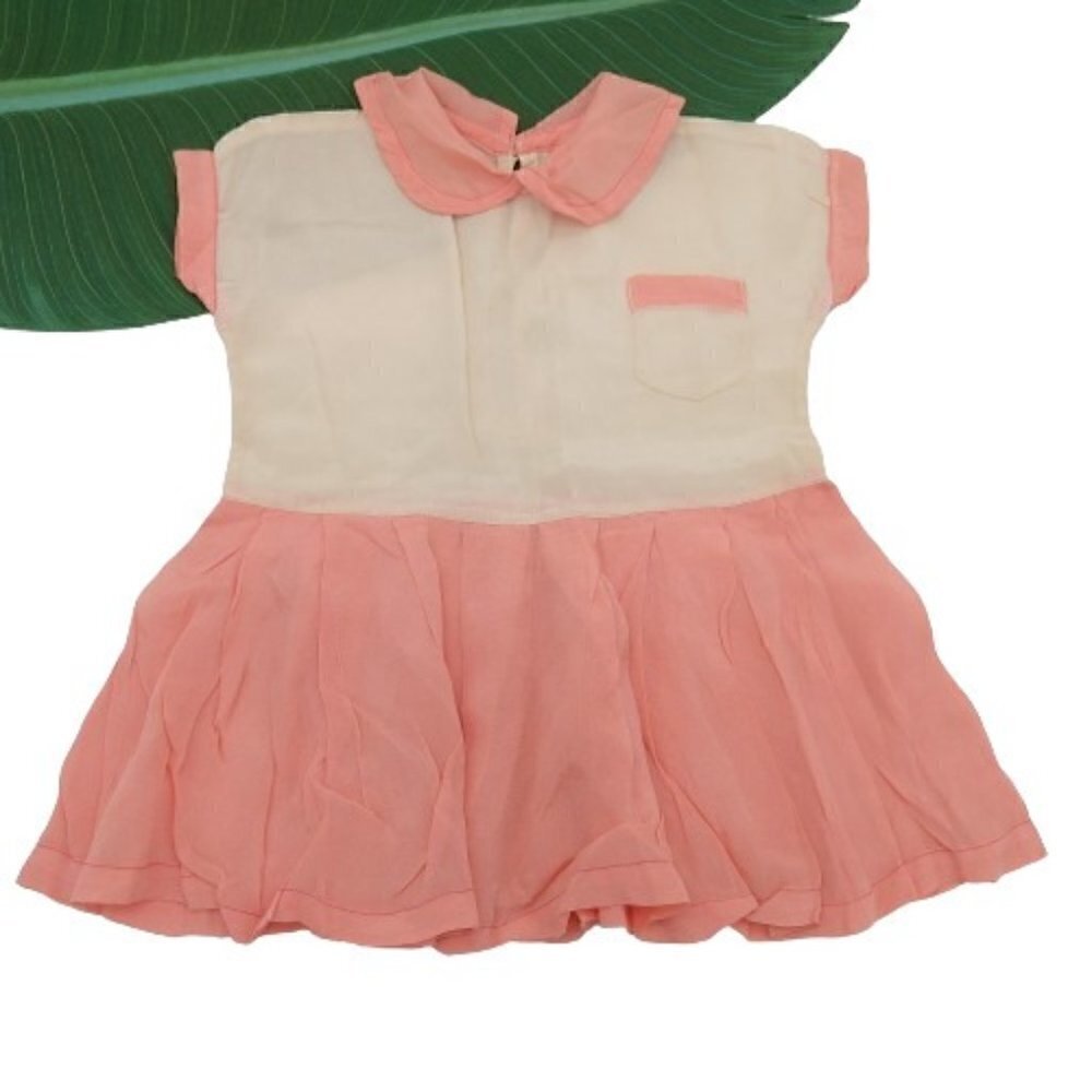 Vintage 1940s Baby Dress Pink Cream Peter Pan Collar About Sz 12m? Circle Skirt